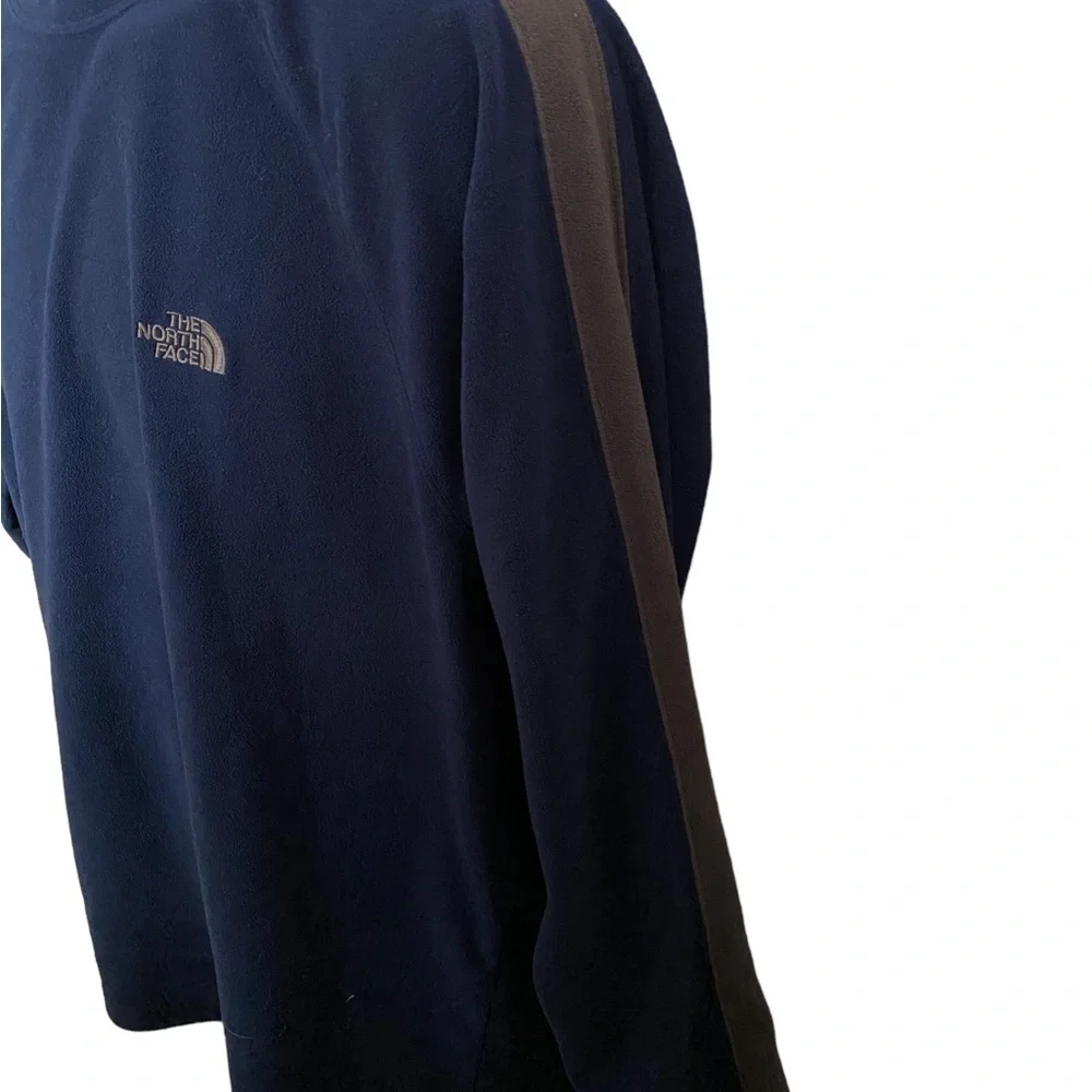 NORTH FACE Blue W/ Gray Stripe Fleece Pullover Sweatshirt Men L Large